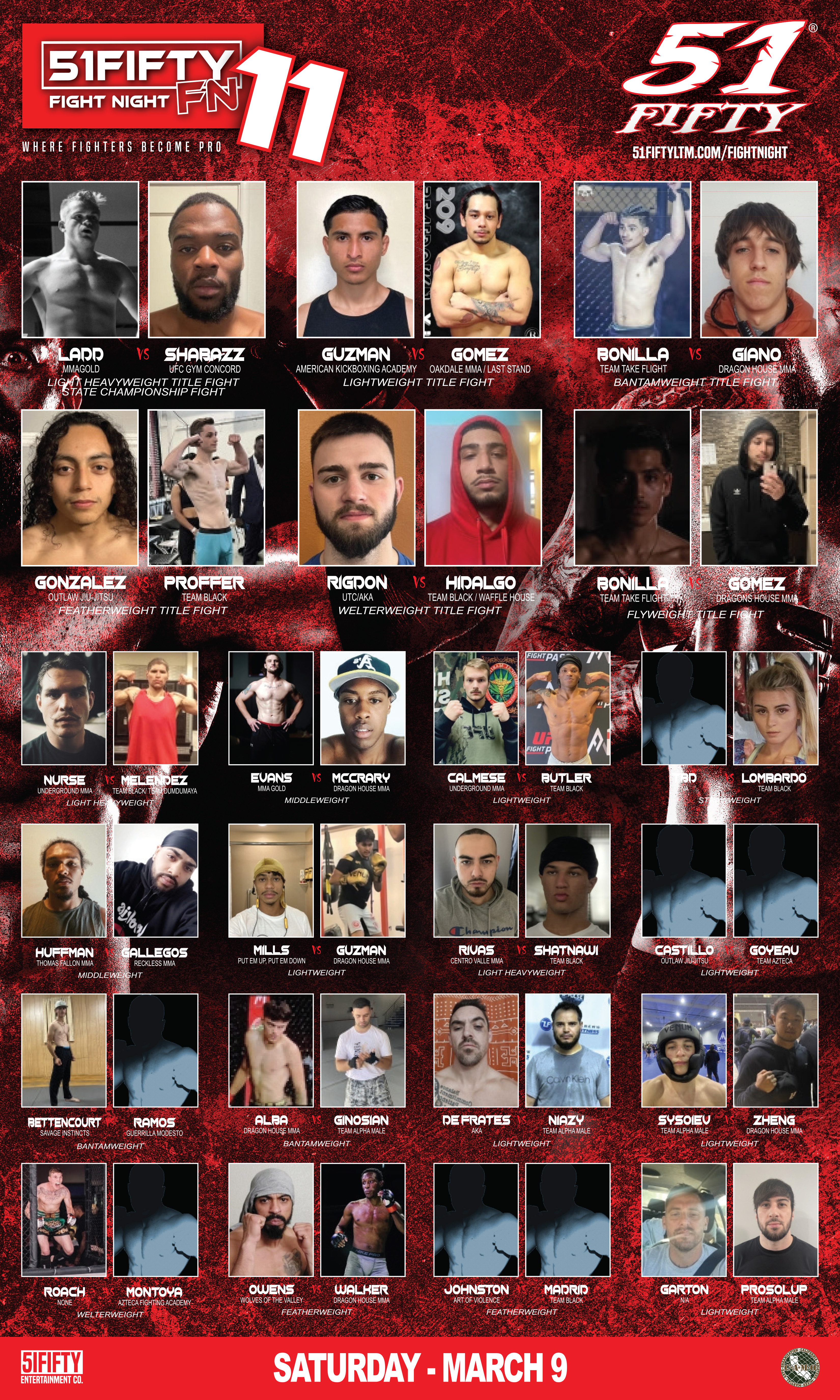 51FIFTY Fight Night - Fight Card